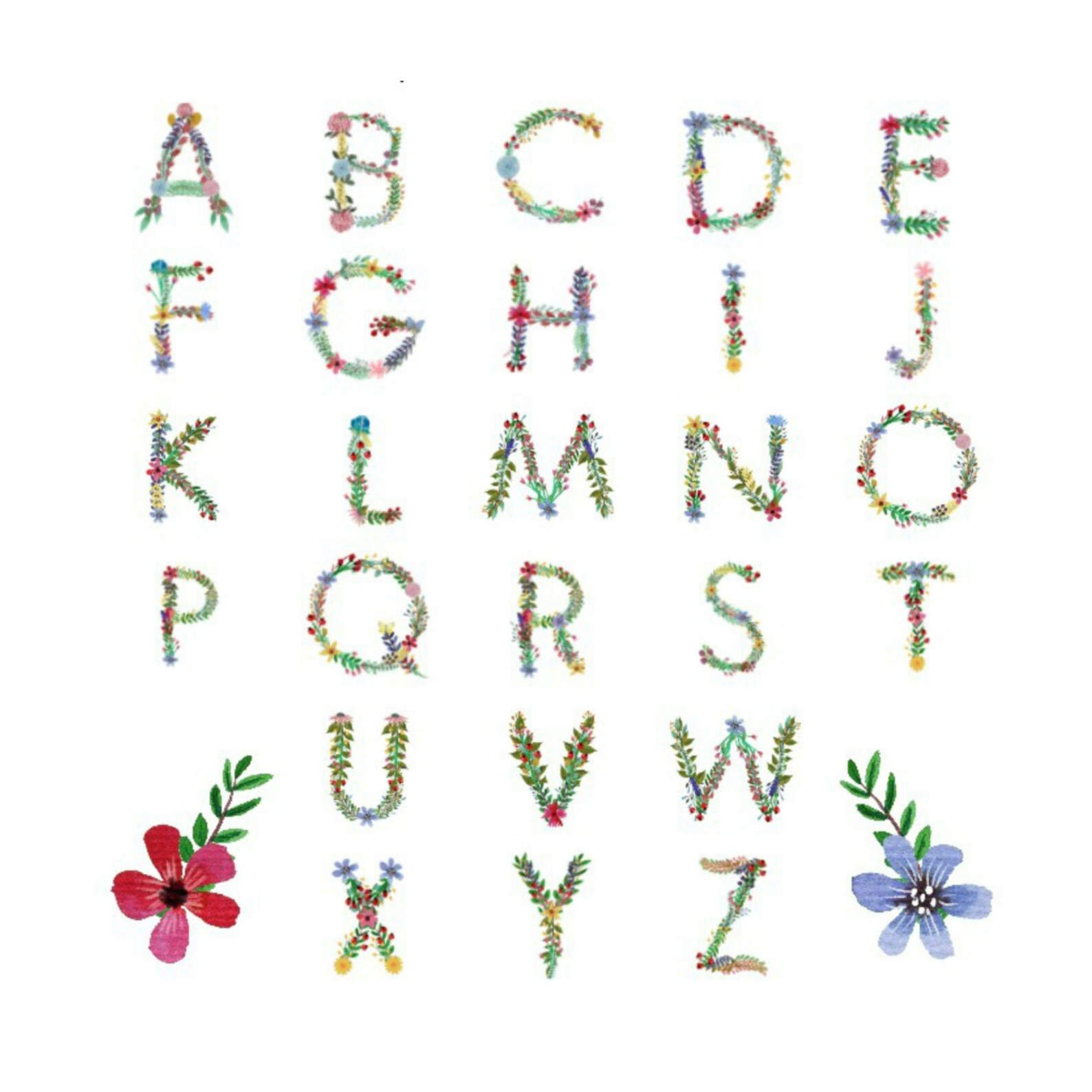 Floral Alphabet Clipart Letters Clipart Floral Alphabet - Etsy