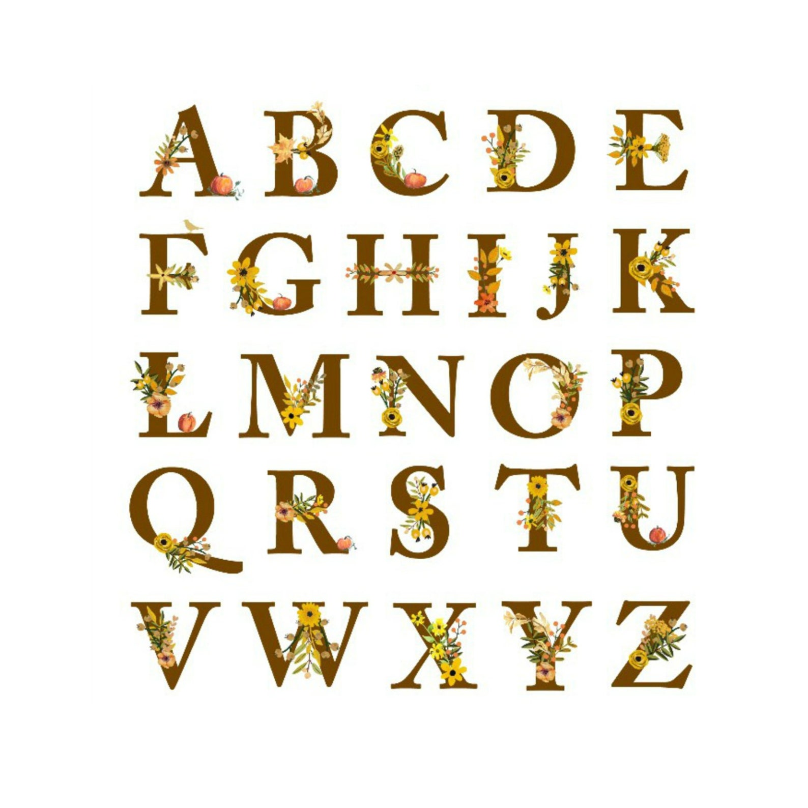 Fall Floral Alphabet Printables Fall Clipart Fall Letter - Etsy