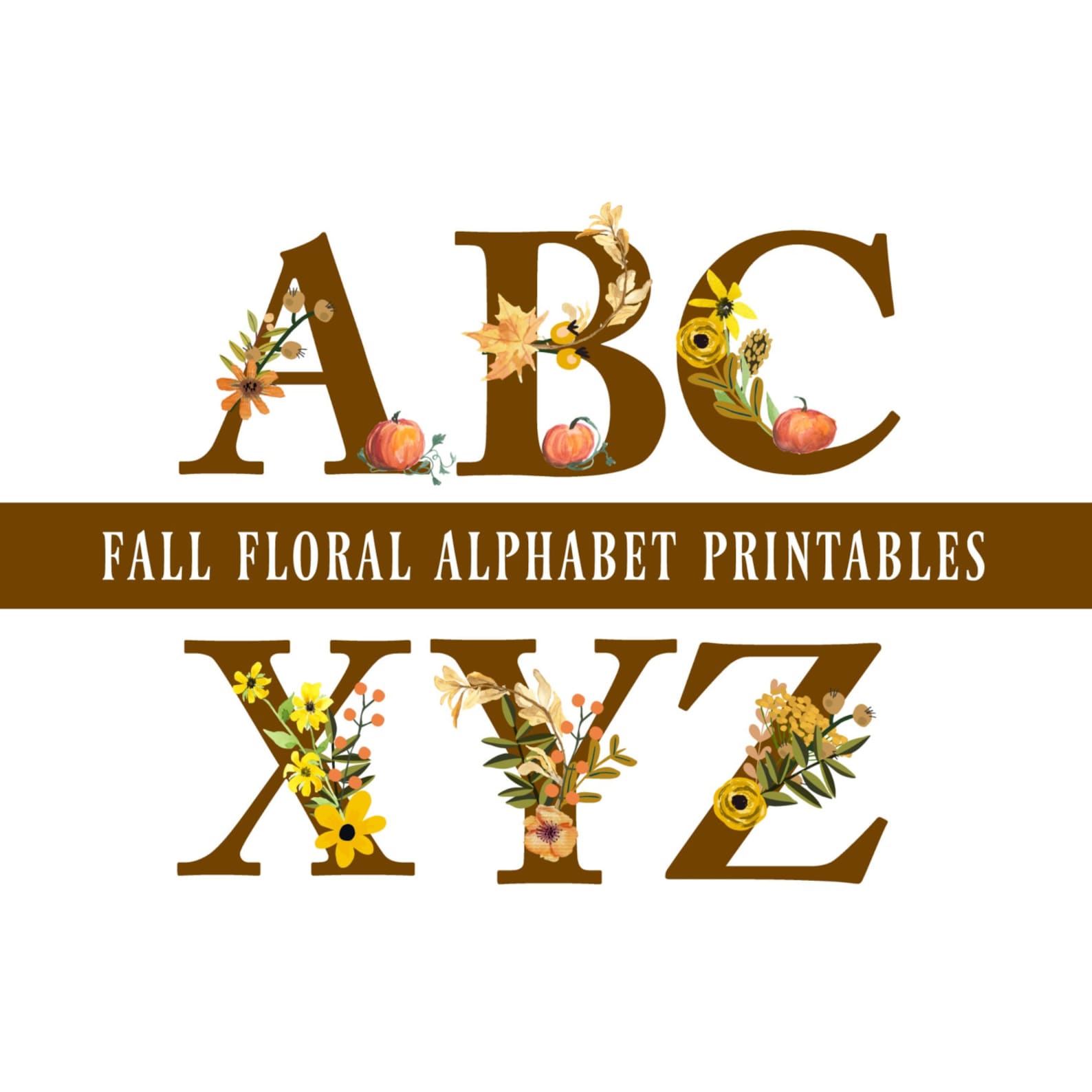 Fall Floral Alphabet Printables Fall Clipart Fall Letter Etsy