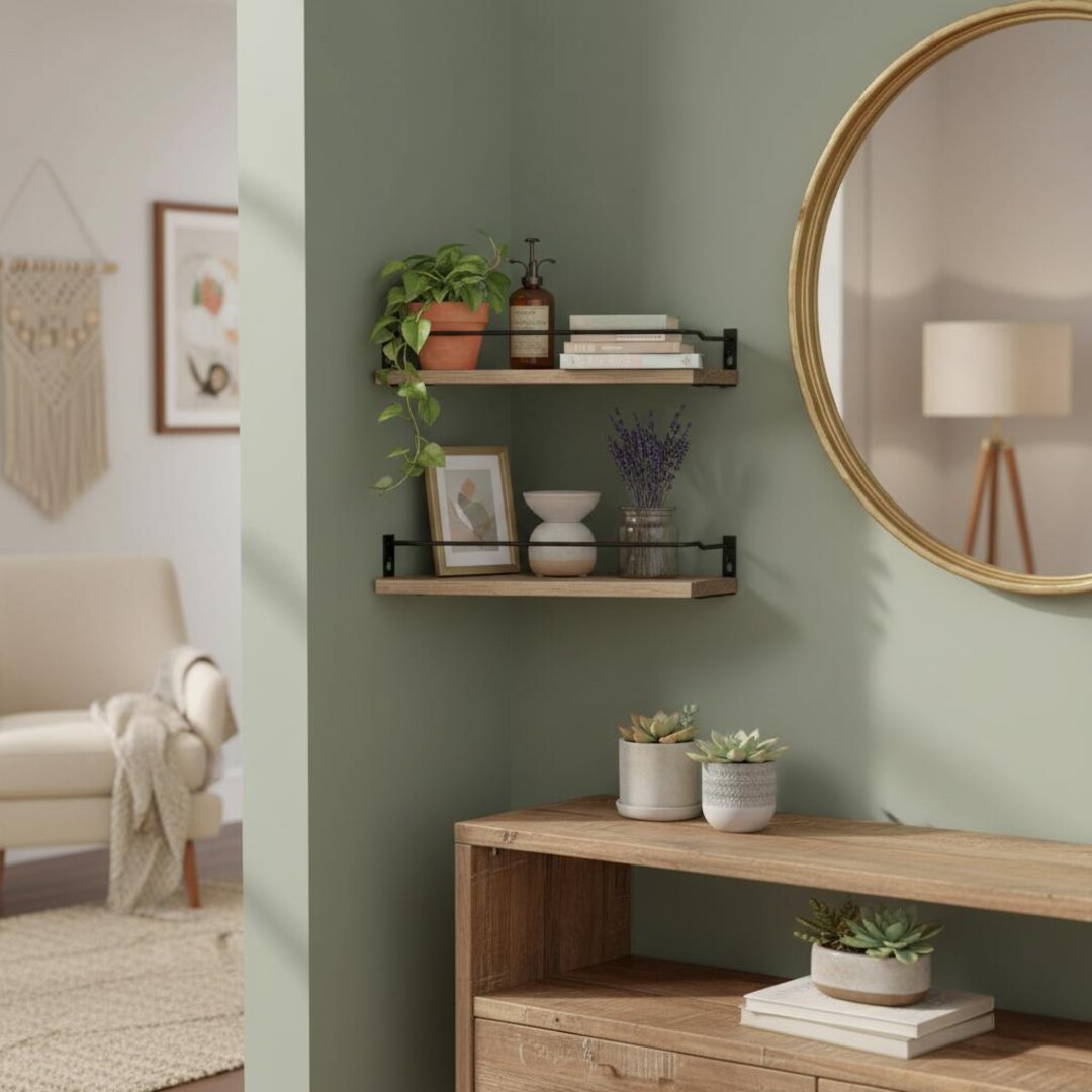 Rustic Wooden Floating Shelves Set, Guard Rail Wall Mounted Storage ...