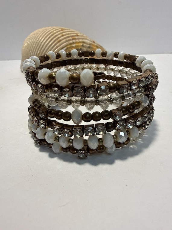 Memory Wire Wrap Bracelet Multi Strand Beaded Bra… - image 4