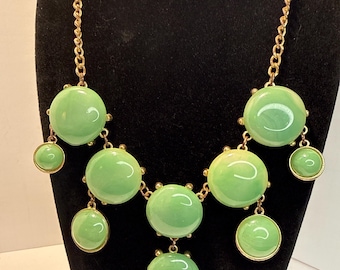 Vintage Jade Green Lucite Statement Necklace, Gold Tone Sunburst Bib MCM Jewelry