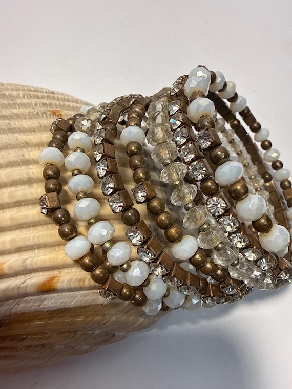Memory Wire Wrap Bracelet Multi Strand Beaded Bra… - image 1