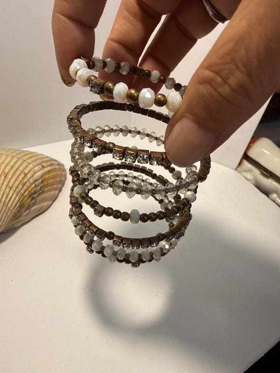 Memory Wire Wrap Bracelet Multi Strand Beaded Bra… - image 7