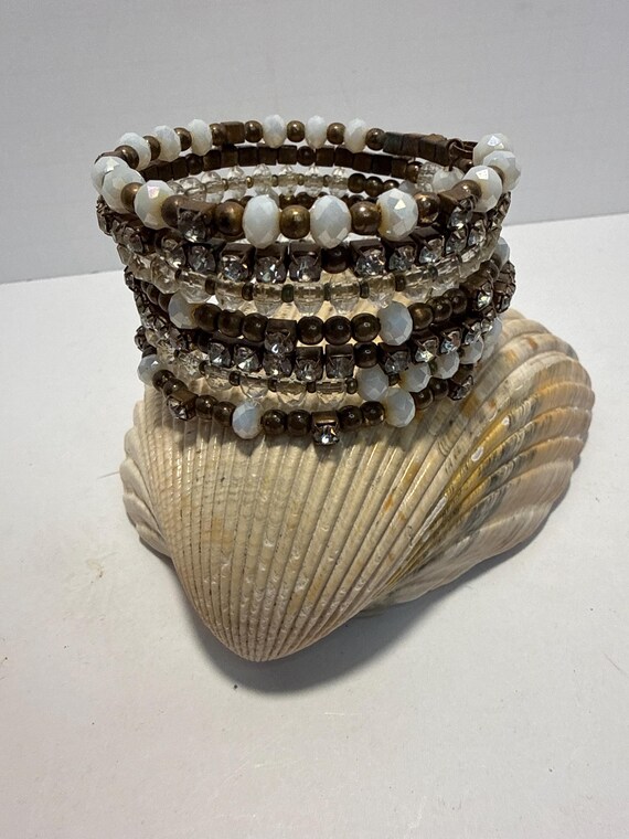 Memory Wire Wrap Bracelet Multi Strand Beaded Bra… - image 2