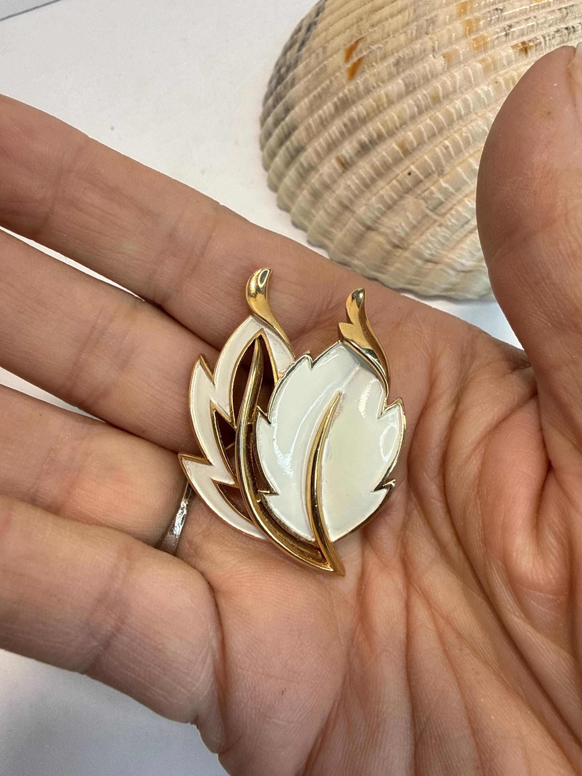 Crown Trifari White Enamel Pin - Etsy
