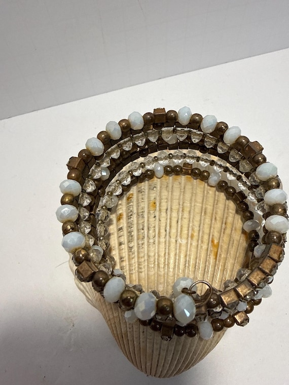 Memory Wire Wrap Bracelet Multi Strand Beaded Bra… - image 3