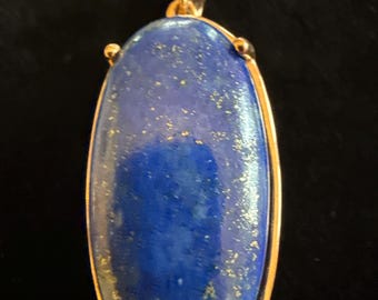 Colgante vintage de lapislázuli afgano Barse, bronce bañado en oro de 18 quilates, firmado por BZ