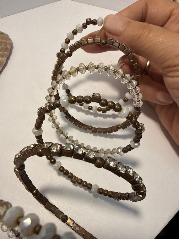 Memory Wire Wrap Bracelet Multi Strand Beaded Bra… - image 9