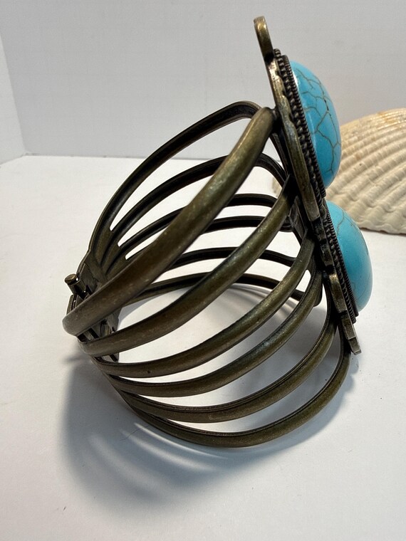 Boho Turquoise Cuff Bracelet Statement Bronze Ton… - image 4