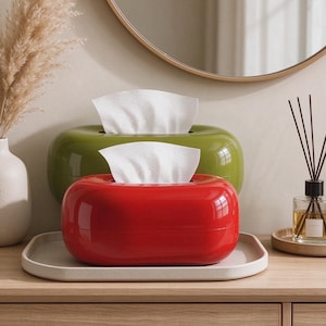 Modern Oval Tissue Box Cover, Glossy Home Decor Holder, Minimalist Bathroom & Living Room Organizer, Housewarming Gift