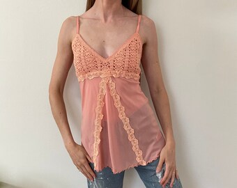 Vintage Y2k Guess Jeans Peach Mesh Tube Top - 2000s Clothing