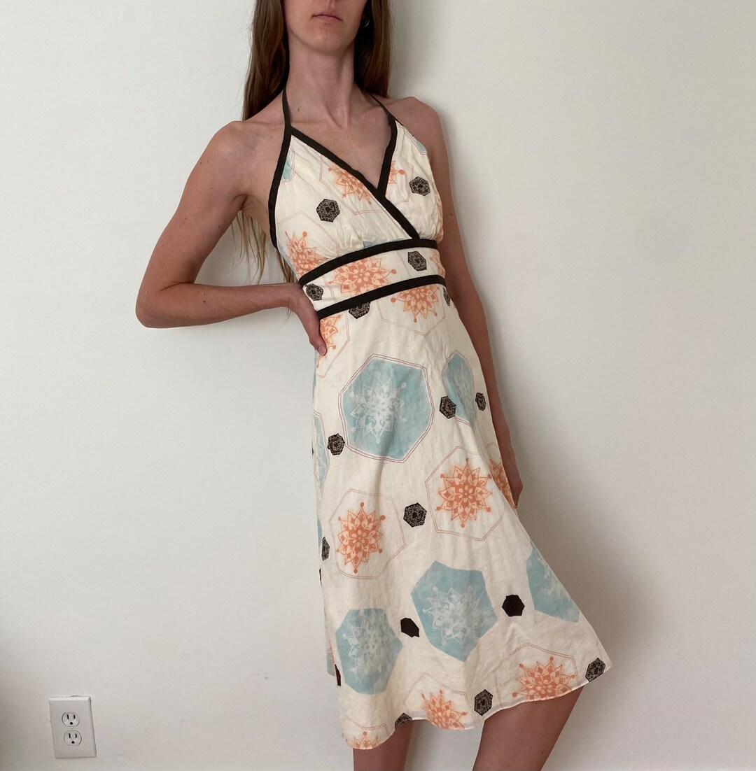 Y2K Slinky Floral Halter Dress (S)