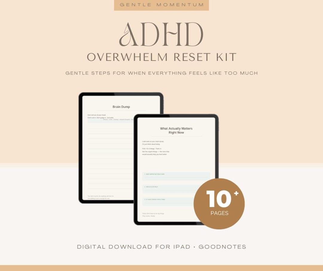 ADHD Overwhelm Reset Kit | Printable Brain Dump & Low Energy Checklist ...