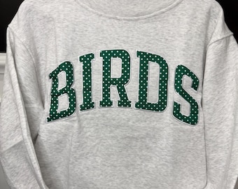 BIRDS Polka Dot Mockneck Sweatshirt | Embroidered Varsity Appliqué Game Day Apparel