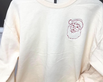 Vintage kersttrui met geborduurde kerstman | Retro kersttrui | Comfortabele trui voor de feestdagen