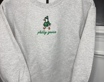 Philly Goose Embroidered Crewneck | Ash Gray Philadelphia Sweatshirt | Embroidered Philly Crewneck