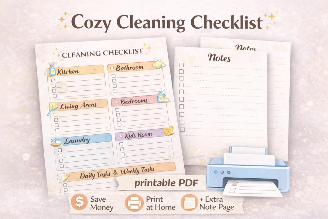 Cozy Cleaning Checklist Printable, Home Cleaning Planner, Daily ...