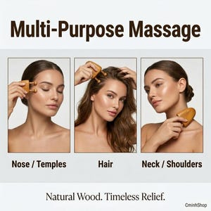 Natural Wood Two-Prong Massager, Scalp & Neck Reflexology Tool, Handheld Wood Therapy for Stress Relief, Trigger Point Wellness Gift
