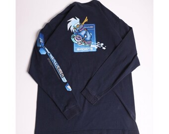 Vintage 2000 Flamehead USA Long Sleeve Shirt Navy Blue Snowboarding Y2K XL