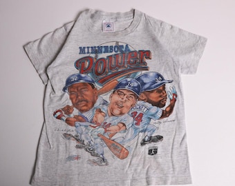 Vintage 90s Minnesota Twins T Shirt Kids S Minnesota Power Kirby Puckett Hrbek