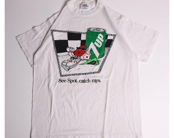 Vintage 1988 7UP Cool Spot T-Shirt Tee Jays White Single Stitch 80s USA Large