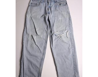 Levis SilverTab Baggy Jeans Mens 36x32 Distressed Light Wash Vintage 90s Grunge