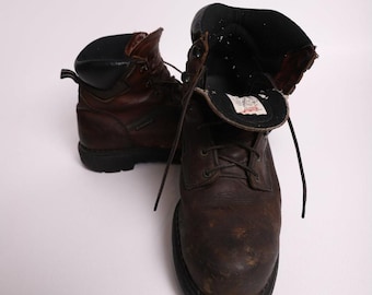 ヴィンテージレザー製、アメリカ製、スチールトゥ、レッドウィング ダイナフォース ブーツ、サイズ11