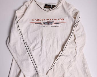 Vintage Y2K Women's Harley Davidson White Long Sleeve Shirt size L