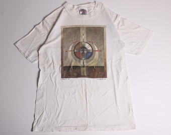Vintage 1991 Joe Geshick Circle of Life T-Shirt Oneita Power-T White Large L