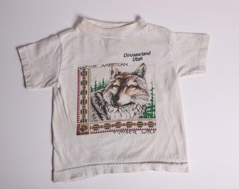 Vintage JAM Dinosaurland Utah Timber Wolf T-Shirt Kids XS 2-4 White Made in USA