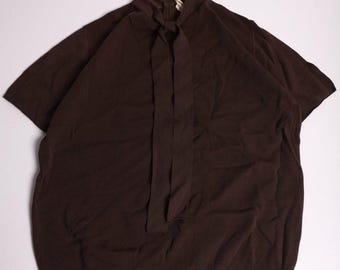 Vintage 60s Women's Exmoor Brown Bow Sheer Knit Pinup Sweater Shirt USA Made size S