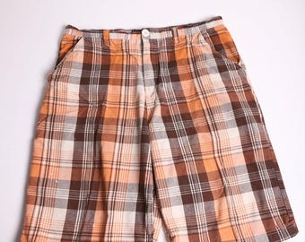 Vintage Y2K South Pole Orange Plaid Cargo Shorts size 36