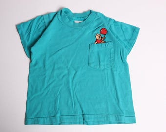 Vintage Disney Store Winnie the Pooh Pocket T-Shirt Teal Kids Small 6-8 Balloon