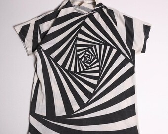 Vintage 80s Hanes All Over Print Spiral Optical Illusion T-Shirt M USA