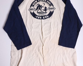 Vintage 80s Made in USA Minneapolis Marathon Runner Baseball Shirt size YM