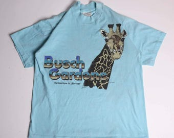 Vintage 80s Busch Gardens Giraffe T-Shirt Blue Harlequin Nature Graphics Large