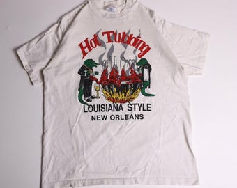 Vintage Tee Jays New Orleans Hot Tubbing Louisiana Style Shirt XL White USA