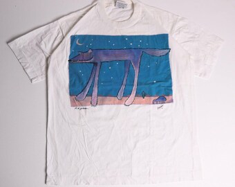 Vintage 1988 Artwear MA Sullivan Wolf Graphic T-Shirt White Large 80s Tee