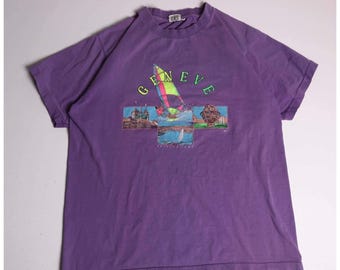 Vintage Switcher Geneve Switzerland Graphic T-Shirt Purple Mens Large Single St