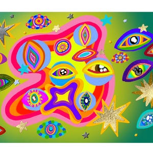 Cosmic dread original art OddityQuest Psychedelic Eye Pattern Unframed Print | Colourful Abstract Art
