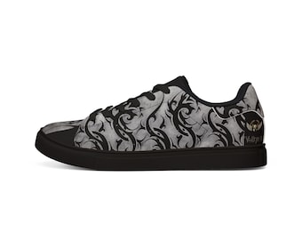 Zapatillas bajas de cuero con estampado tribal negro, Maison Valkyrie