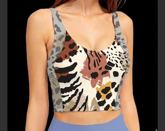 Sujetador deportivo con estampado abstracto de leopardo, top deportivo con estampado animal integral