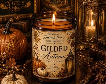 Gilded Autumn 8oz Fall Coco Soy Candle | Luxury Autumn Candle | Amber Jar Candle | Pumpkin Decor | Cozy Home Gift | Hand Poured