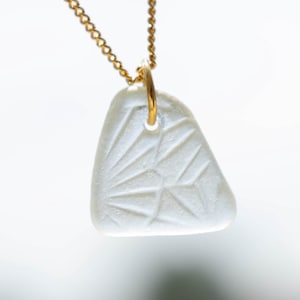 Cornish Sea Glass Necklace – White Starburst Pendant, Gold Chain Coastal Jewelry, Unique Antique Beach Gift, Dainty Ocean Art Necklace