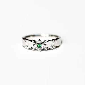 18K Gold or Platinum Ring with Natural ruby  emerald Sapphire Accent, Custom Engraving Available