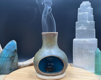 Mini chimenea de cerámica hecha a mano / Porta incienso y portavelas