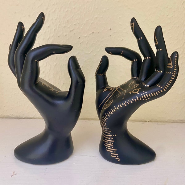 Pair of Hand-painted Palmistry Ring Holder Book Ends