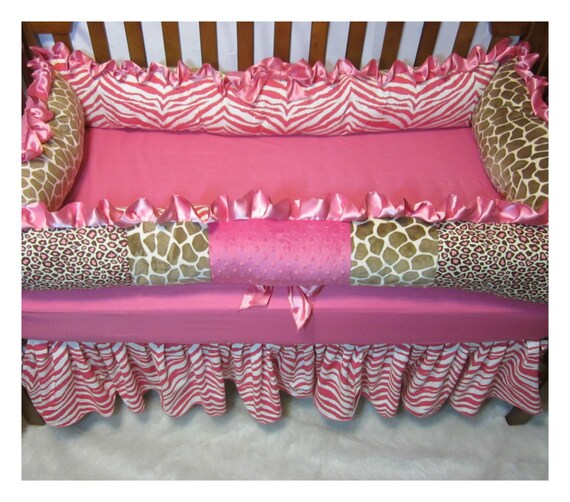 Baby Bedding Pink and Brown Animal Print Crib Set Etsy