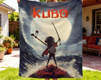 Custom Kubo Blanket with Name - Kubo and the Two Strings Fan Gift, Personalized Origami Magic Throw Blanket, Cute Japanese Shamisen Decor
